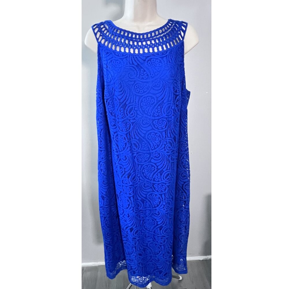 Jessica Howard Women's Blue Paisley Lace Sleeveless Pencil Shift Dress 14W